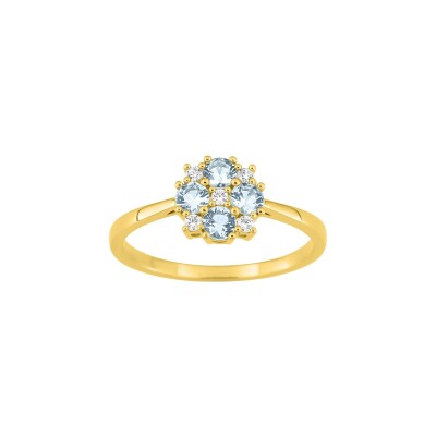 Bague en plaqué or et oxyde de zirconium bleu ciel et blanc