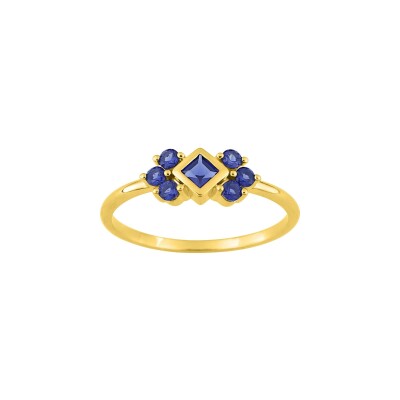 Bague en plaqué or et oxyde de zirconium bleu