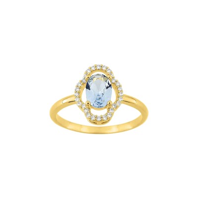 Bague en plaqué or et oxyde de zirconium bleu ciel et blanc