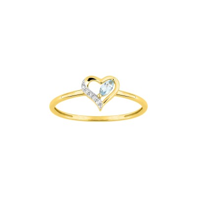 Bague en or jaune, oxyde de zirconium et topaze bleue