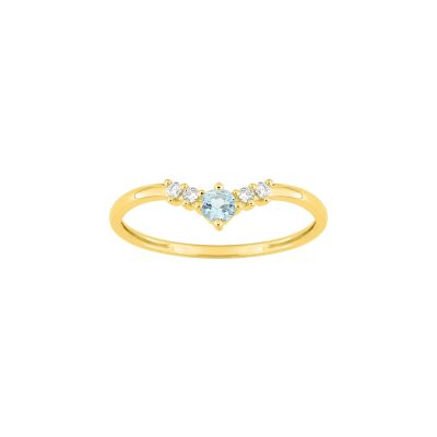 Bague en or jaune, oxyde de zirconium et topaze bleue