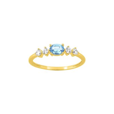Bague en or jaune, oxyde de zirconium et topaze bleue