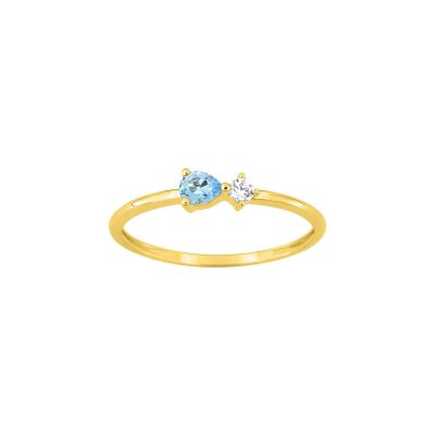 Bague en or jaune, oxyde de zirconium et topaze bleue