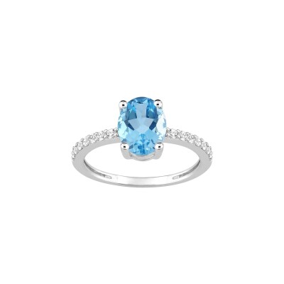 Bague en or blanc, oxyde de zirconium et topaze bleue