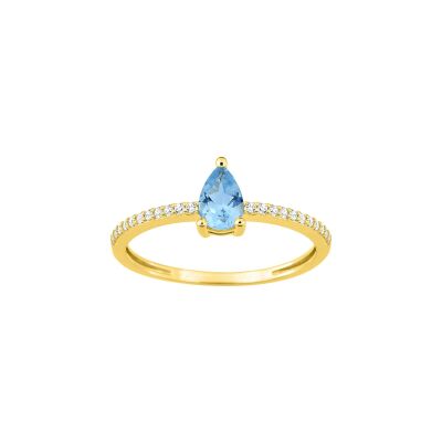 Bague en or jaune, oxyde de zirconium et topaze bleue