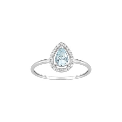 Bague en or blanc, aquaprase et  diamant 0.08ct