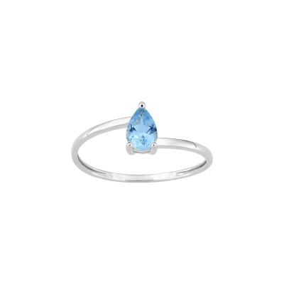 Bague en or blanc et topaze bleue