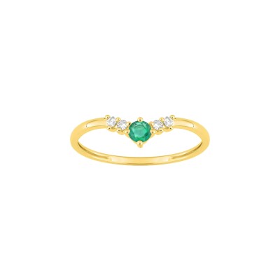 Bague en or jaune, emeraude et  diamant 0.05ct