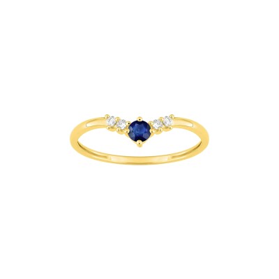 Bague en or jaune, saphir et  diamant 0.05ct