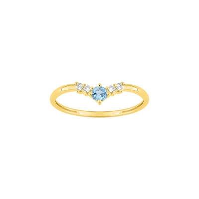 Bague en or jaune, topaze bleue et  diamant 0.05ct