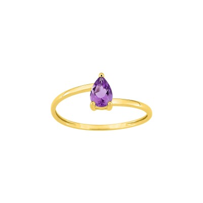 Bague en or jaune et améthyste, taille 54
