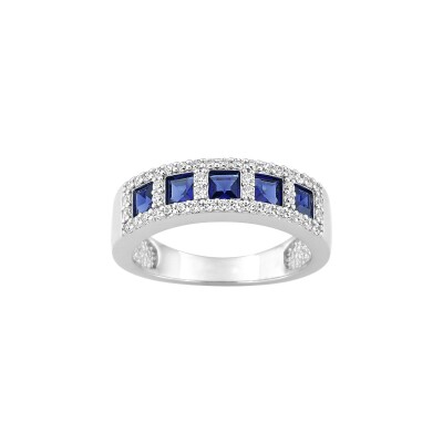 Bague en argent rhodié et oxyde de zirconium bleu et blanc