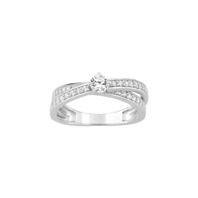 Bague en argent rhodié et oxyde de zirconium