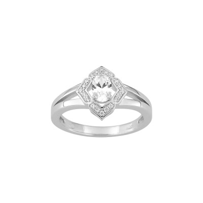 Bague en argent rhodié et oxyde de zirconium