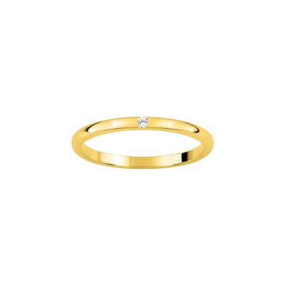 Alliance classique demi-jonc en or jaune, or rose et  diamant 0.02ct
