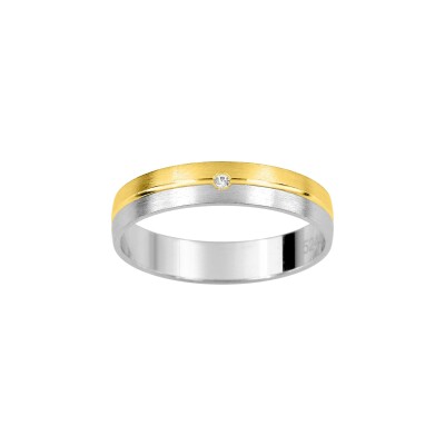 Alliance fantaisie en or jaune, or blanc et diamant 0.01ct, taille 