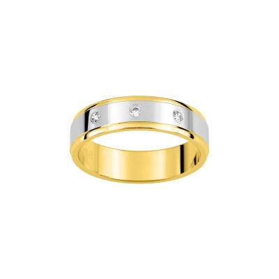 Alliance fantaisie en or jaune, rhodium et diamant 0.06ct 