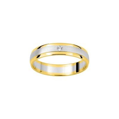 Alliance fantaisie en or jaune, rhodium et diamant 0.02ct 