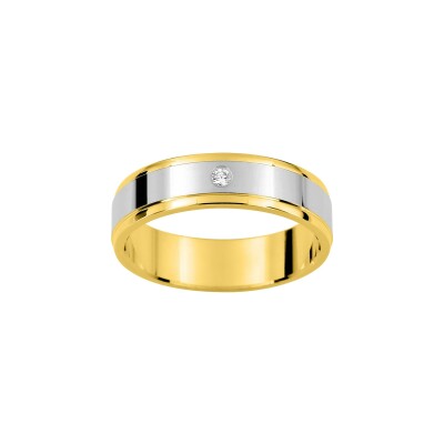 Alliance fantaisie en or jaune, rhodium et diamant 0.02ct