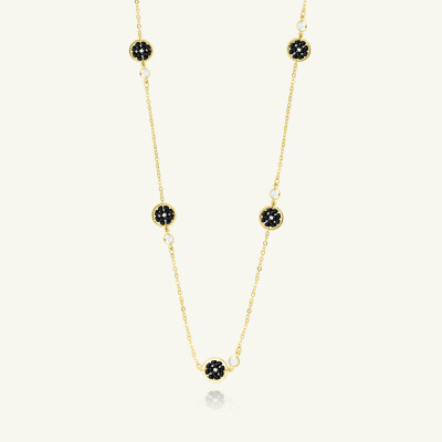 Sautoir Sàntibé Bijoux Rosa en laiton, métal doré et perles noir
