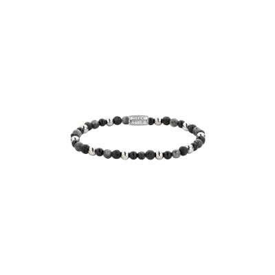 bracelet Rebel & Rose More Balls Than Most en acier, agate noire, larvikite grise et pierre de lave noire, taille M