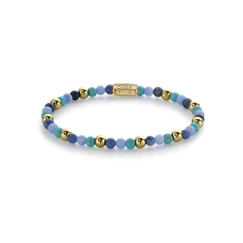 Bracelet More Balls Than Most en métal doré, turquoise, agate bleue et solidate bleue