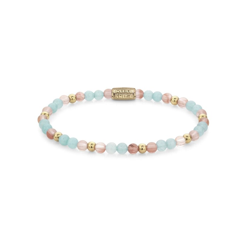 Bracelet Stones Only en métal doré, quartz rose et jade bleue