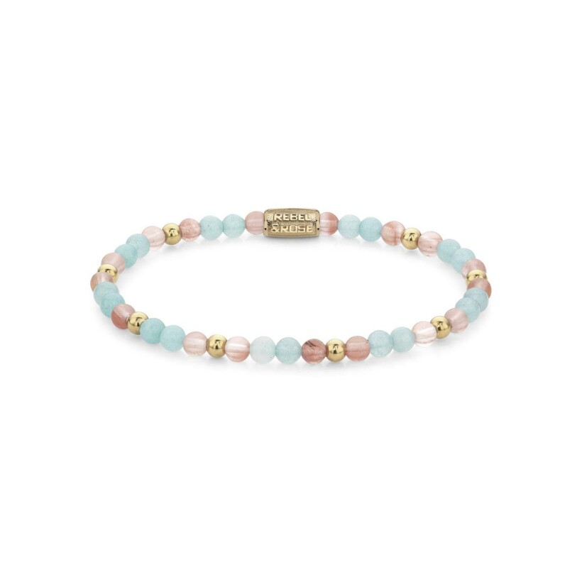 Bracelet Rebel & Rose Stones Only  - 4mm -  en acier, quartz roses et jades