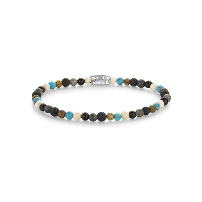 Bracelet Rebel & Rose Stones Only en acier, agate, larvikite, pierres de lave noire, turquoise de synth?se et fossil, taille M