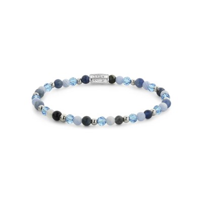 Bracelet Rebel & Rose More Balls Than Most en acier, cristal de roche, agate bleue, sodalite blue et hématite, taille S