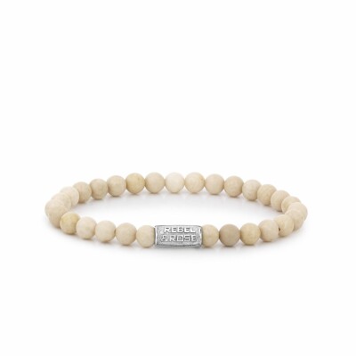 Bracelet Rebel & Rose White Woodstock - 6mm en pierre fossile