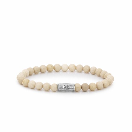 Bracelet Rebel & Rose White Woodstock - 6mm en pierre fossile