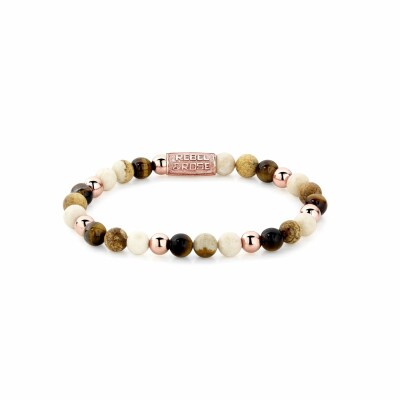 Bracelet Rebel & Rose Autumn Love - 6mm en pierre lithigraphique, fossile et oeil de tigre