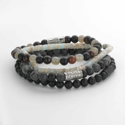 Bracelet Rebel & Rose More Balls Than Most Grey Rocks en acier, onyx et larvikite