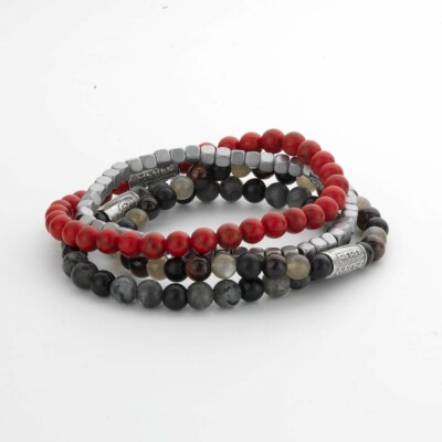 Bracelet Rebel & Rose More Balls Than Most Grey Rocks en acier, onyx et larvikite