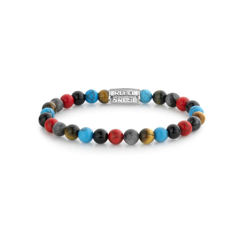 Bracelet Rebel & Rose Stones Only  - 6mm -  en acier, turquoises, œil de tigre, larvikites et onyx