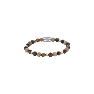 Bracelet Rebel & Rose More Balls Than Most en acier, œil de tigre jaune, rhodochrosite lignifiée et bronzite brune, taille S