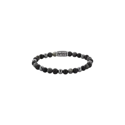 Bracelet Rebel & Rose More Balls Than Most en onyx, larvikite, pierre de lave et hématite, taille M