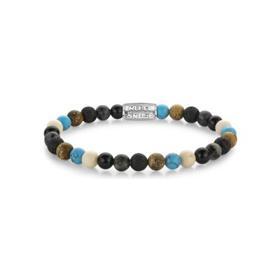 Bracelet Rebel & Rose Stones Only en acier, agate, larvikite, pierres de lave noire, turquoise de synth?se et fossil, taille L
