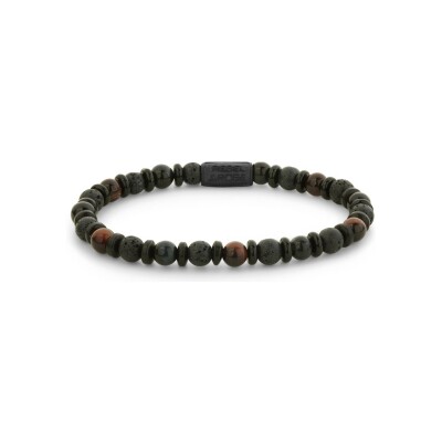 Bracelet Rebel & Rose Black-series en agate, œil de tigre bleu, œil de tigre rouge et pierres de lave, taille M