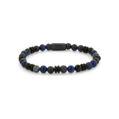 Bracelet Rebel & Rose Black-series en agate, œil de tigre bleu, œil de tigre rouge et pierres de lave, taille M