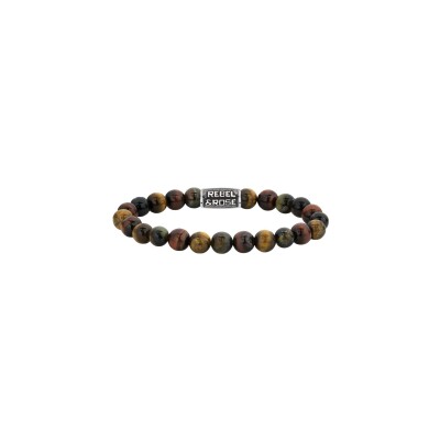 Bracelet Rebel & Rose Stones only en œil de tigre rouge, jaune et bleu, taille M