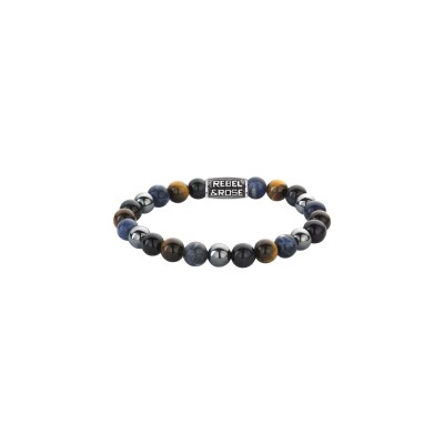 Bracelet Rebel & Rose More Balls Than Most en sodalite bleue, hématite grise, œil de tigre jaune et bleu, taille M