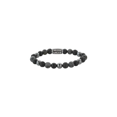 Bracelet Rebel & Rose More Balls Than Most en onyx mat, larvikite grise, pierre de lave et hématite grise, taille M