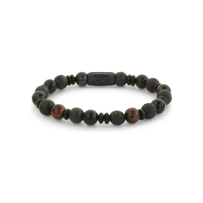 Bracelet Rebel & Rose Black-series en agate, œil de tigre bleu, œil de tigre rouge et pierres de lave, taille M
