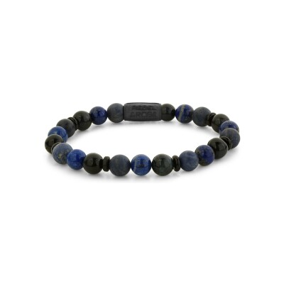 Bracelet Rebel & Rose Black-series en agate, œil de tigre bleu, œil de tigre rouge et pierres de lave, taille M