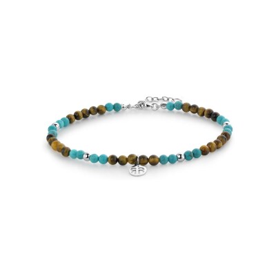 Chaîne de cheville Anklets en hématite argenté, turquoise et œil de tigre