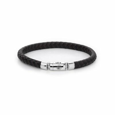 Bracelet Rebel & Rose Half Round Braided Black-Earth en cuir et argent