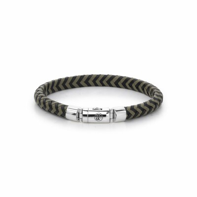 Bracelet Rebel & Rose Half Round Braided Black-Olive en cuir et argent