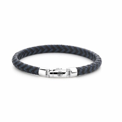 Bracelet Rebel & Rose Half Round Braided Black-Blue en cuir et argent